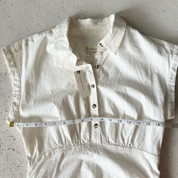 Anthropologie Cap Sleeve Collared Linen Rouched Mini Dress Medium. Summer dress - Picture 13 of 15